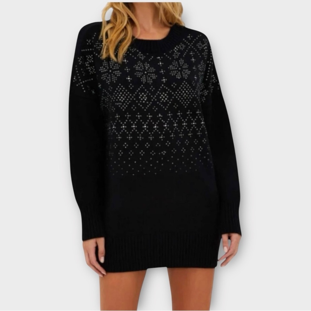 Beach Riot Vivienne Sweater Mini Dress in Black Blizzard Women's Size M NWOT
